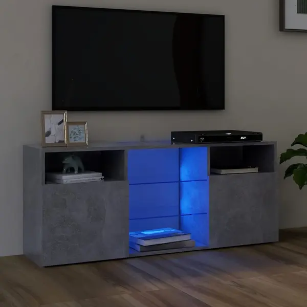 Gossi comoda tv cu lumini led, gri beton, 120x30x50 cm