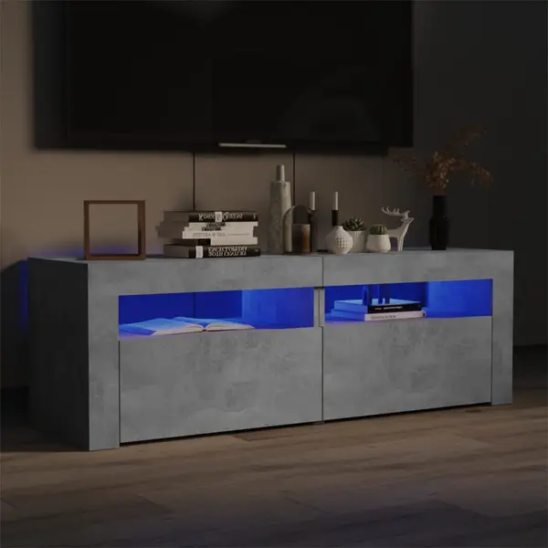 Gossi comoda tv cu lumini led, gri beton, 120x35x40 cm