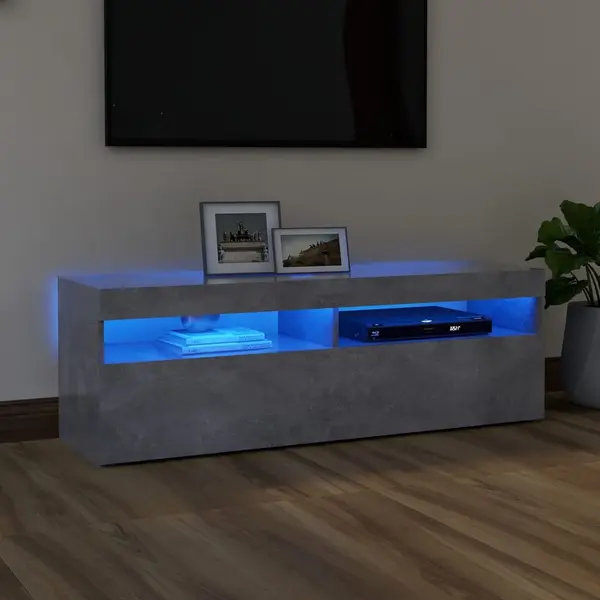 Gossi comoda tv cu lumini led, gri beton, 120x35x40 cm