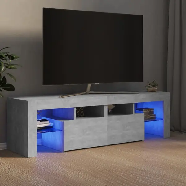 Gossi comoda tv cu lumini led, gri beton, 140x36,5x40 cm