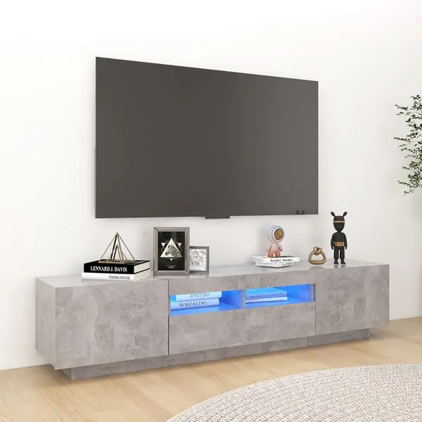 Gossi comoda tv cu lumini led, gri beton, 180x35x40 cm