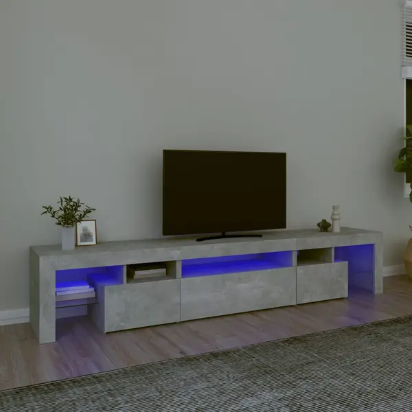 Gossi comoda tv cu lumini led, gri beton, 215x36,5x40cm