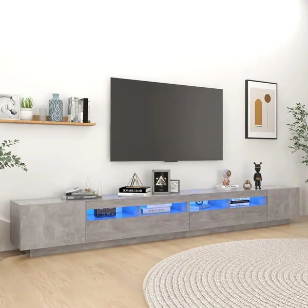 Gossi comoda tv cu lumini led, gri beton, 300x35x40 cm