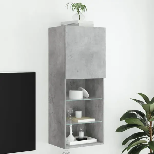 Gossi comoda tv cu lumini led, gri beton, 40,5x30x102 cm