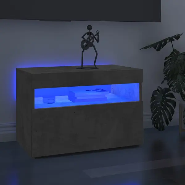 Gossi comoda tv cu lumini led, gri beton, 60x35x40 cm
