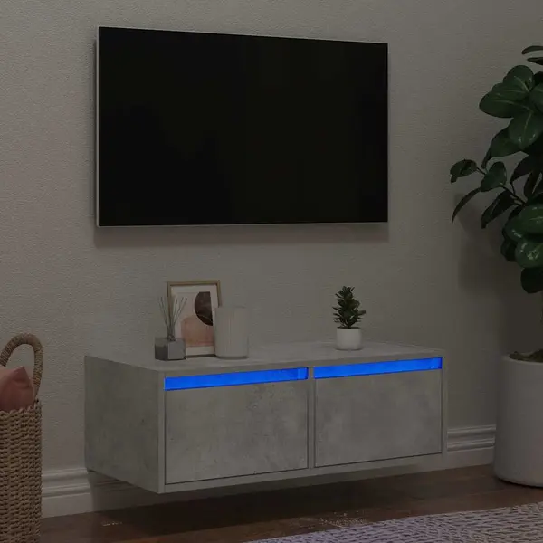 Gossi comoda tv cu lumini led, gri beton, 75x35,5x25 cm