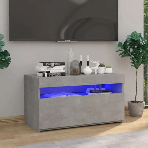 Gossi comoda tv cu lumini led, gri beton, 75x35x40 cm