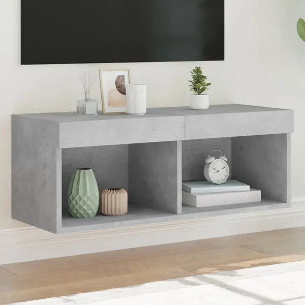 Gossi comoda tv cu lumini led, gri beton, 80x30x30 cm