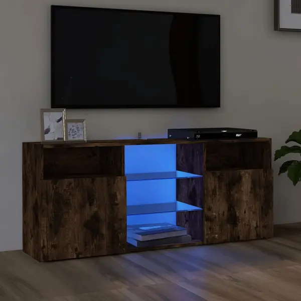 Gossi comoda tv cu lumini led, stejar fumuriu, 120x30x50 cm