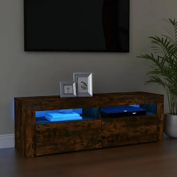 Gossi comoda tv cu lumini led, stejar fumuriu, 120x35x40 cm