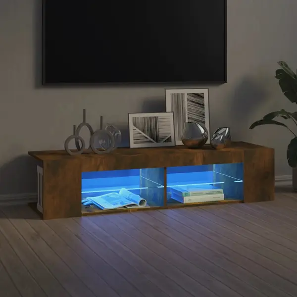Gossi comoda tv cu lumini led, stejar fumuriu, 135x39x30 cm