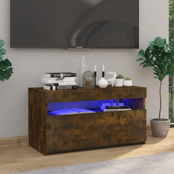 Gossi comoda tv cu lumini led, stejar fumuriu, 75x35x40 cm