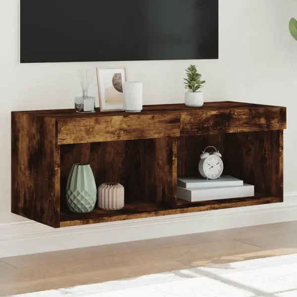Gossi comoda tv cu lumini led, stejar fumuriu, 80x30x30 cm