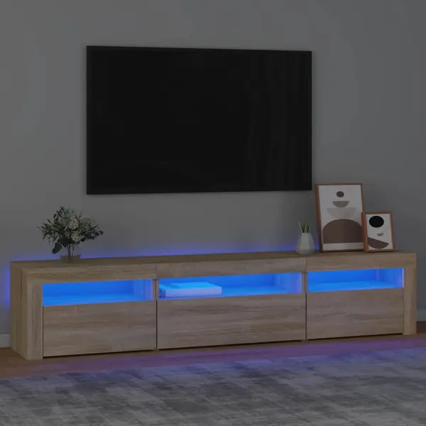 Gossi comoda tv cu lumini led, stejar sonoma, 195x35x40 cm