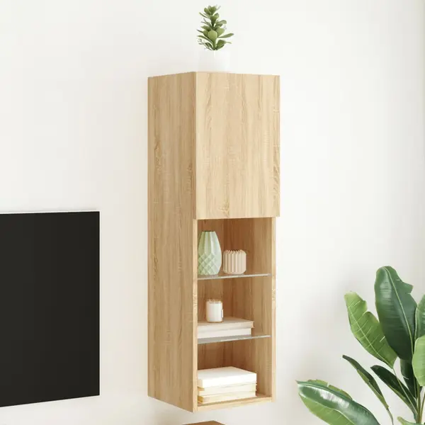 Gossi comoda tv cu lumini led, stejar sonoma, 30,5x30x102 cm