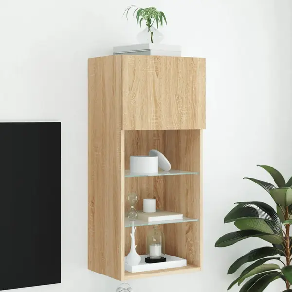 Gossi comoda tv cu lumini led, stejar sonoma, 40,5x30x90 cm