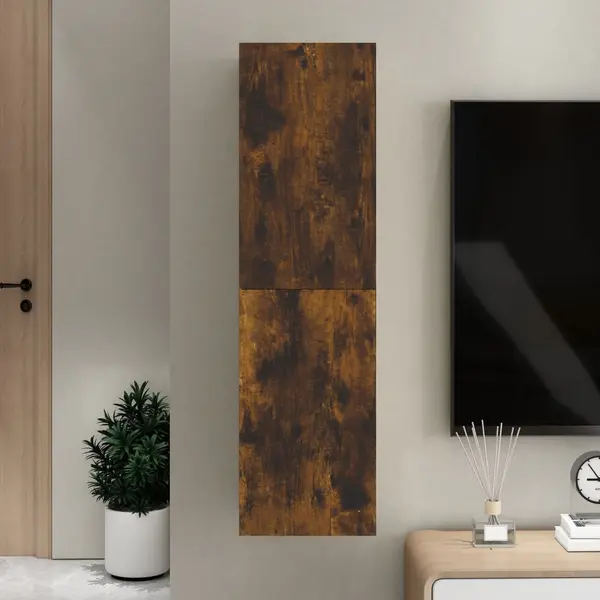 Gossi comoda tv cu montaj pe perete, stejar fumuriu, 30,5x30x110 cm
