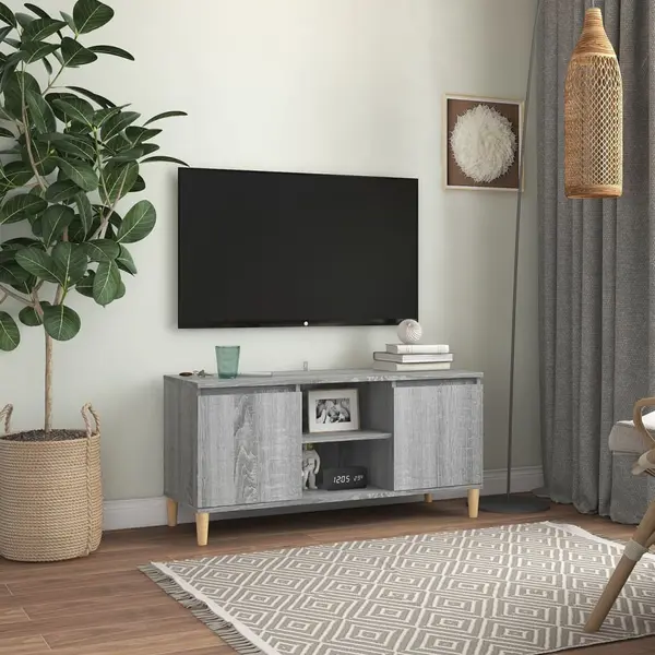 Gossi comoda tv cu picioare din lemn masiv, gri sonoma 103,5x35x50 cm