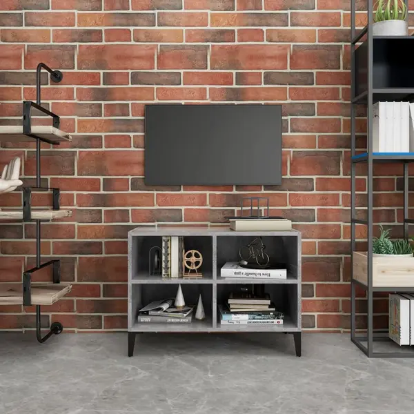 Gossi comoda tv cu picioare metalice, gri beton, 69,5x30x50 cm