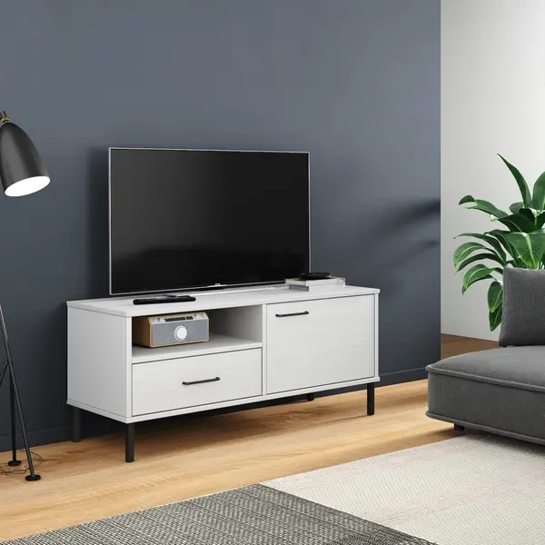 Gossi comoda tv cu picioare metalice „oslo”, alb, lemn masiv pin