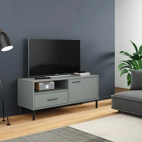 Gossi comoda tv cu picioare metalice „oslo”, gri, lemn masiv pin