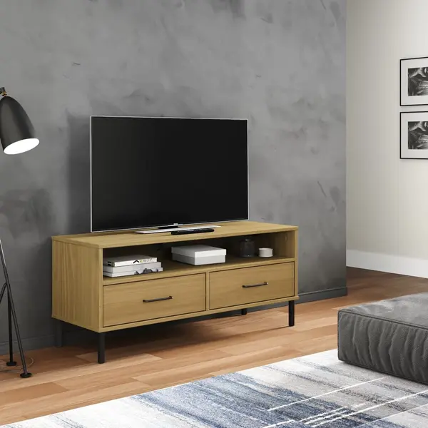 Gossi comoda tv cu picioare metalice „oslo”, maro, lemn masiv pin