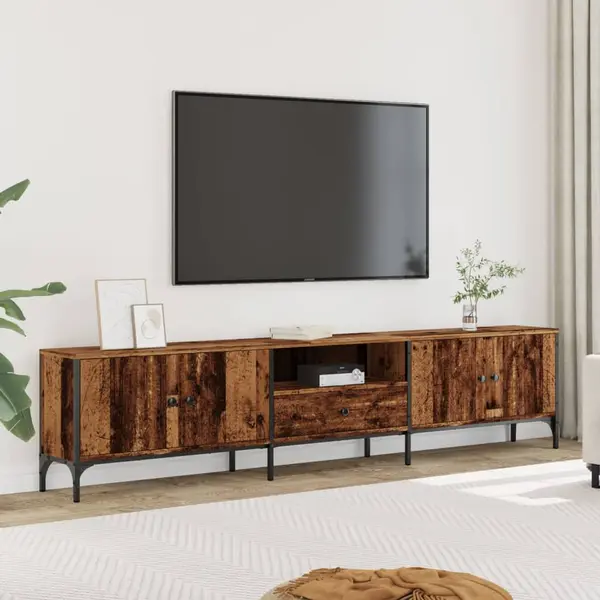 Gossi comoda tv cu sertar, lemn vechi, 200x25x44 cm, lemn prelucrat