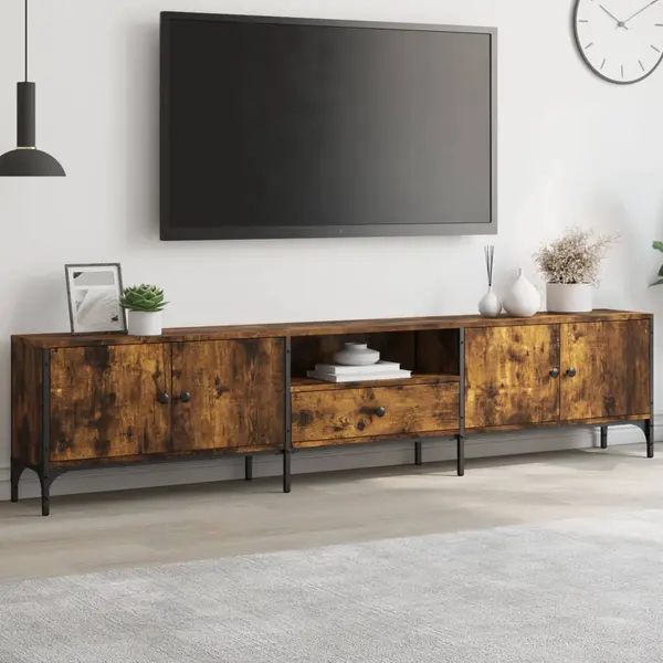 Gossi comoda tv cu sertar, stejar fumuriu 200x25x44 cm lemn prelucrat