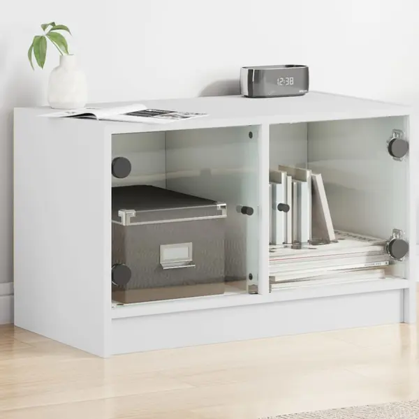 Gossi comoda tv cu usi din sticla, alb, 68x37x42 cm