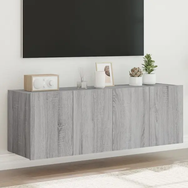 Gossi comoda tv de perete cu led, 2 buc, gri sonoma, 60x35x41 cm