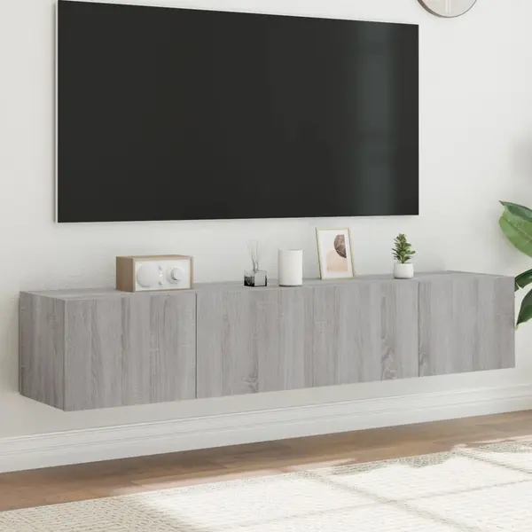 Gossi comoda tv de perete cu led, 2 buc, gri sonoma, 80x35x31 cm