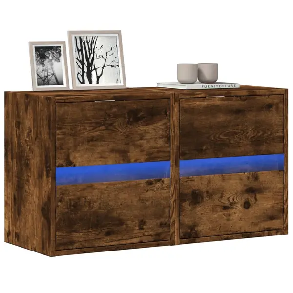 Gossi comoda tv de perete cu led, 2 buc. stejar fumuriu, 41x31x45 cm
