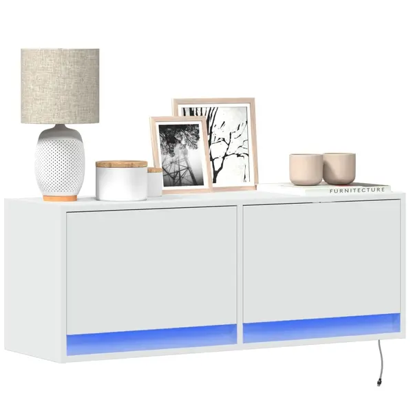Gossi comoda tv de perete cu lumini led, alb, 100x31x38 cm