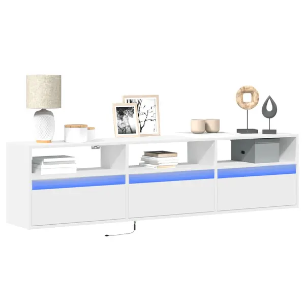 Gossi comoda tv de perete cu lumini led, alb, 180x31x45 cm