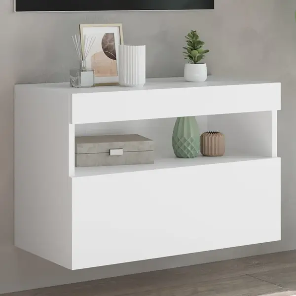 Gossi comoda tv de perete cu lumini led, alb, 60x30x40 cm