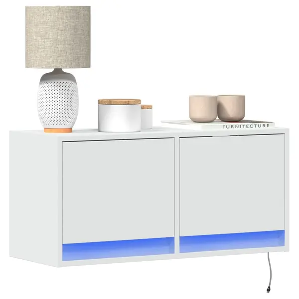 Gossi comoda tv de perete cu lumini led, alb, 80x31x38 cm