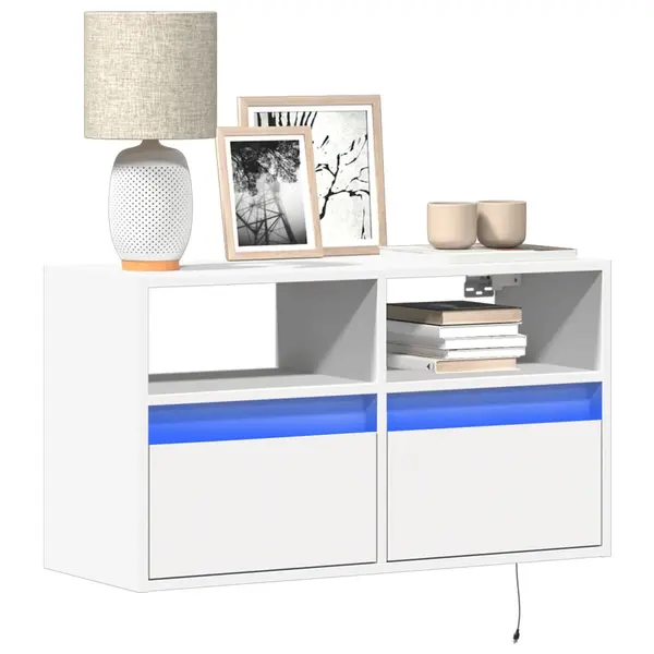 Gossi comoda tv de perete cu lumini led, alb, 80x31x45 cm