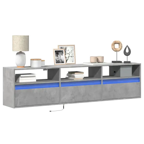 Gossi comoda tv de perete cu lumini led, gri beton, 180x31x45 cm