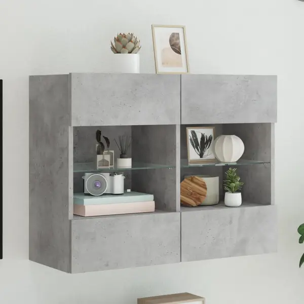 Gossi comoda tv de perete cu lumini led, gri beton, 78,5x30x60,5 cm