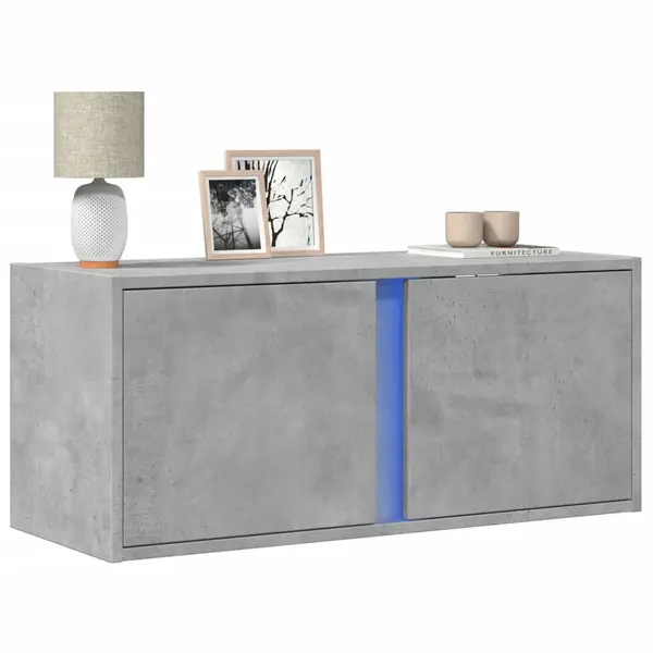Gossi comoda tv de perete cu lumini led, gri beton, 80x31x35 cm