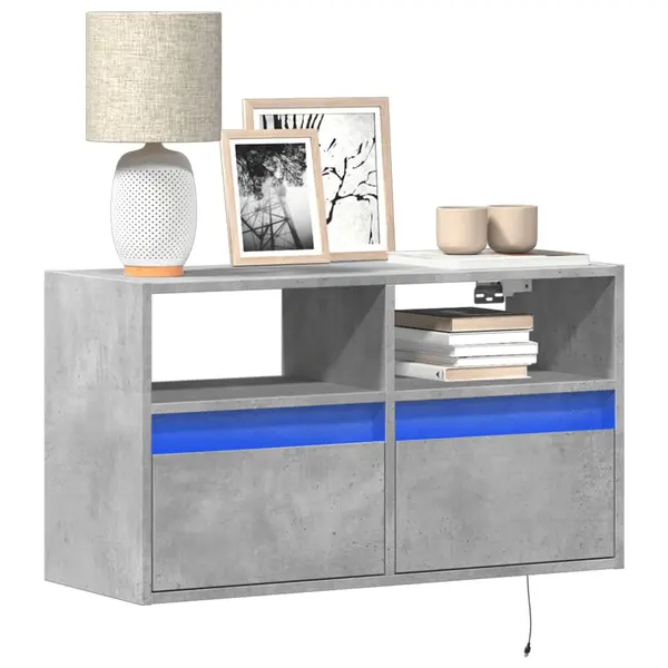 Gossi comoda tv de perete cu lumini led, gri beton, 80x31x45 cm