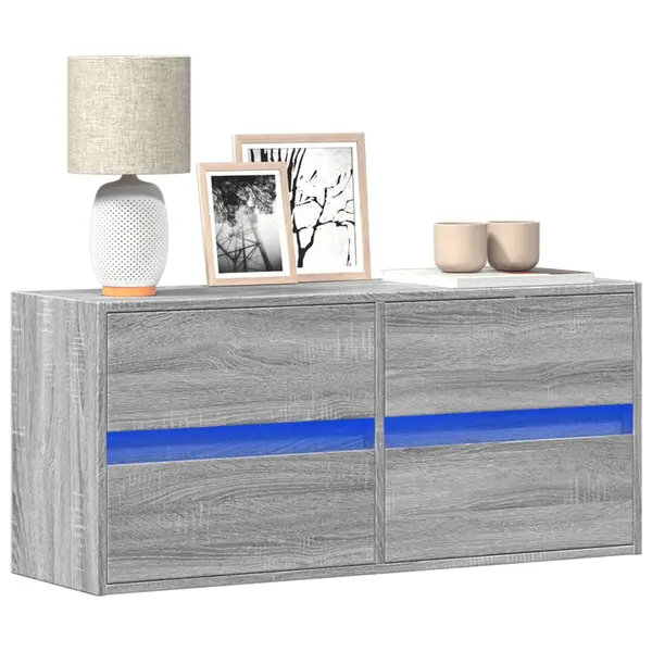 Gossi comoda tv de perete cu lumini led, gri sonoma, 100x31x45 cm