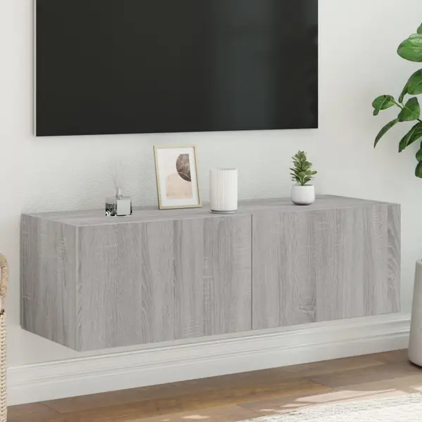 Gossi comoda tv de perete cu lumini led, gri sonoma, 100x35x31 cm