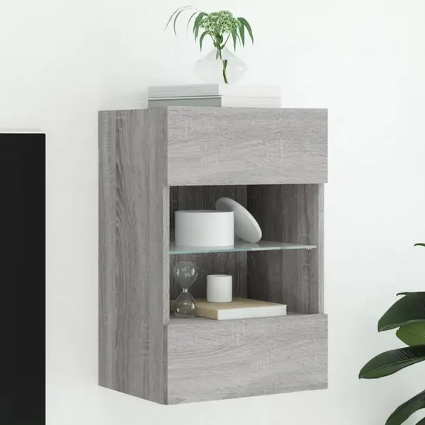 Gossi comoda tv de perete cu lumini led, gri sonoma, 40x30x60,5 cm