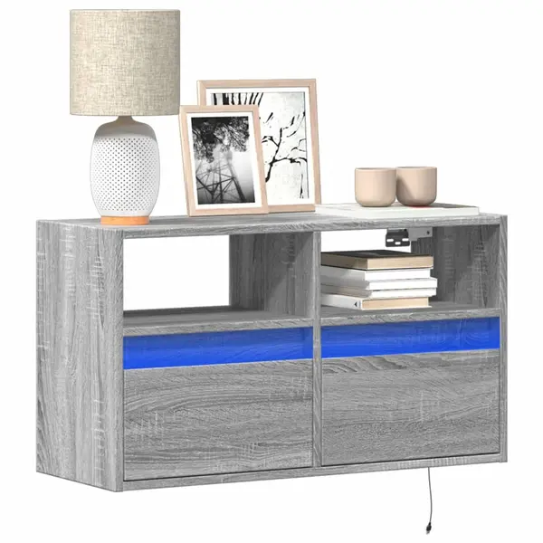 Gossi comoda tv de perete cu lumini led, gri sonoma, 80x31x45 cm