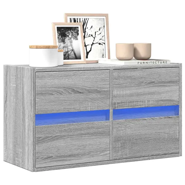 Gossi comoda tv de perete cu lumini led, gri sonoma, 80x31x45 cm
