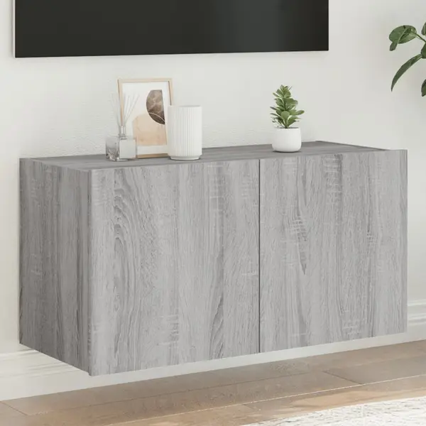Gossi comoda tv de perete cu lumini led, gri sonoma, 80x35x41 cm