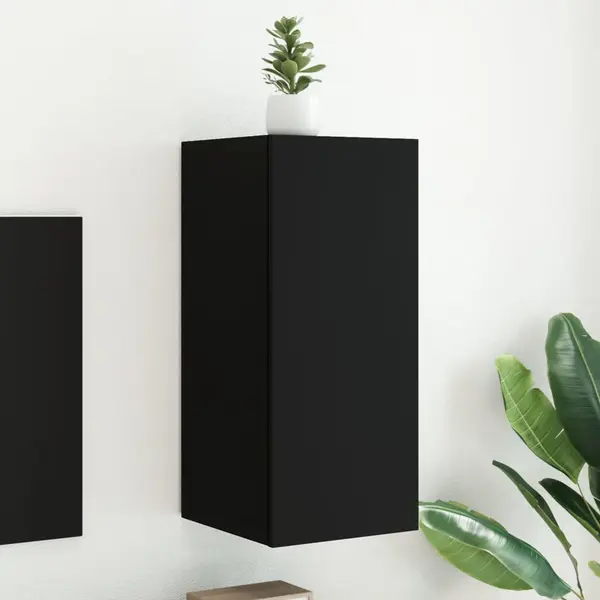 Gossi comoda tv de perete cu lumini led, negru, 30,5x35x70 cm