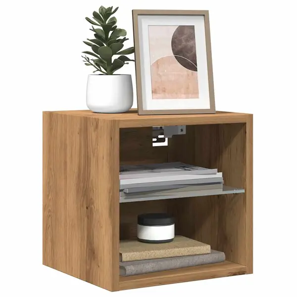 Gossi comoda tv de perete cu lumini led stejar artizanal 30x28,5x30cm