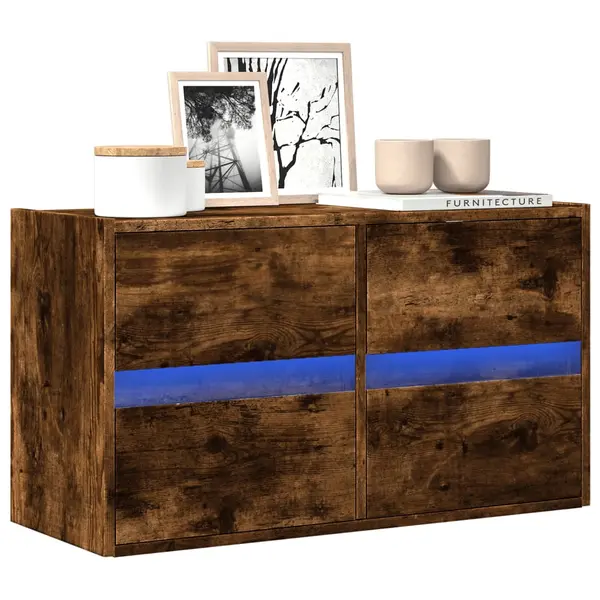 Gossi comoda tv de perete cu lumini led, stejar fumuriu, 80x31x45 cm